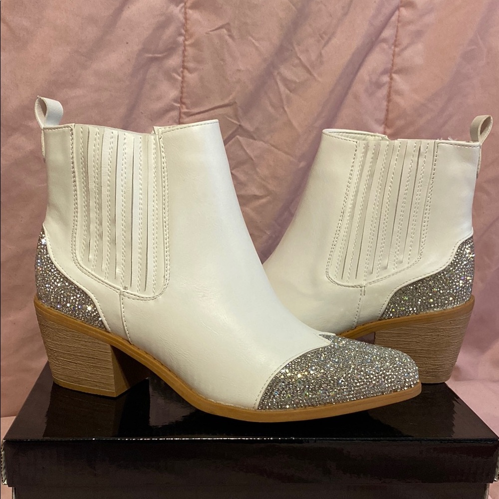 White Glitter Ankle Boots